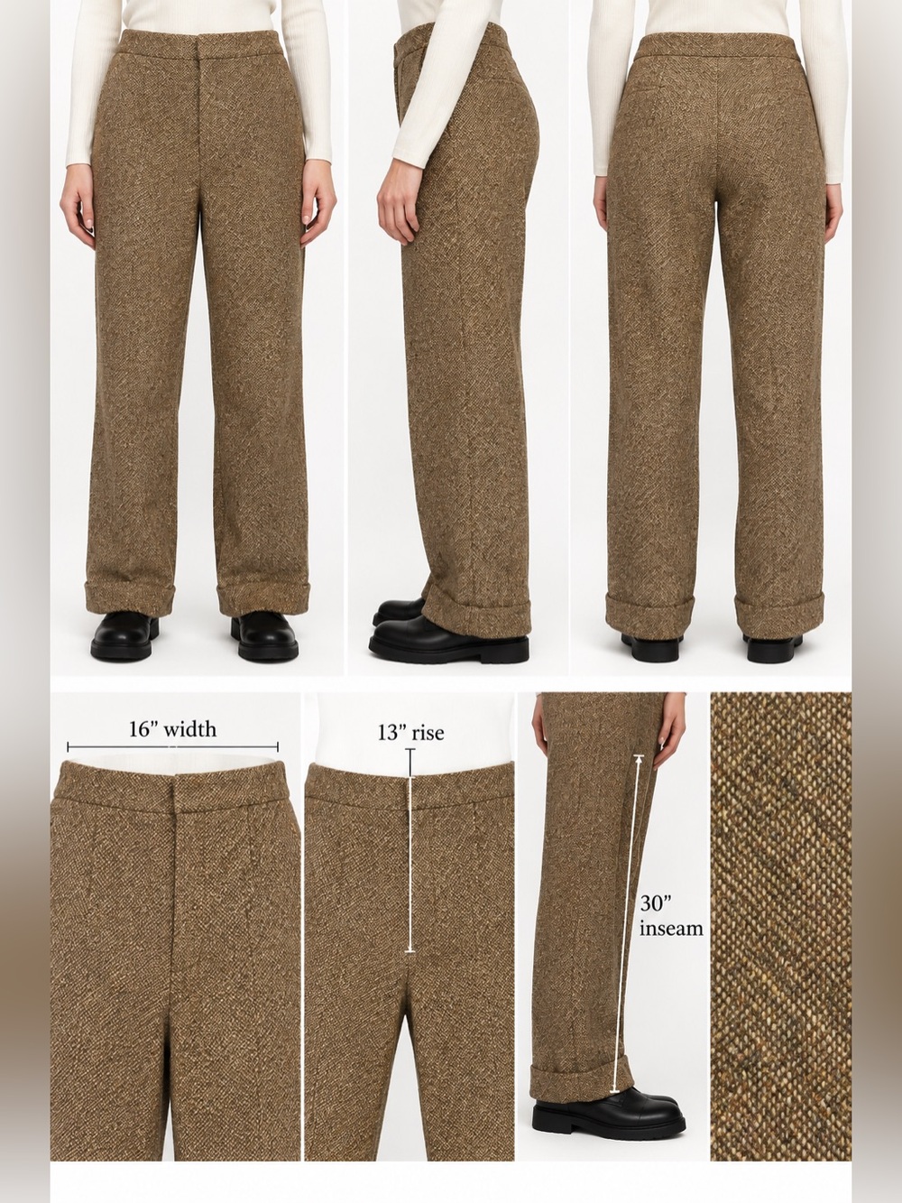 Vintage WilliSmith Collection Brown Tweed Wool Trousers Size 14 Italian Fabric